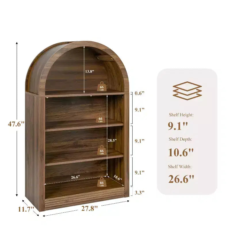 NEWLAYOUT Étagère haute à 4 niveaux, bibliothèque au sol ouverte en bois de 121 cm
