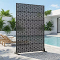 Dovelina 72H x 47W Outdoor Metal Privacy Screen Freestanding Fence Panels in Black for Garden Patio Deck Yard