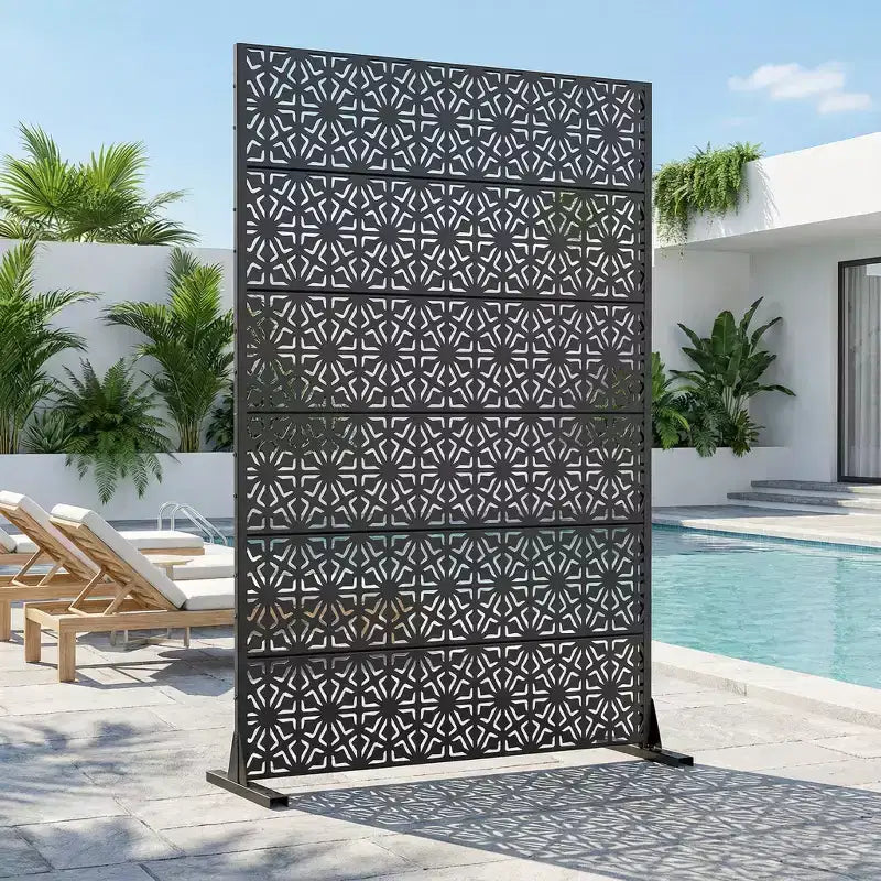 Dovelina 72H x 47W Outdoor Metal Privacy Screen Freestanding Fence Panels in Black for Garden Patio Deck Yard