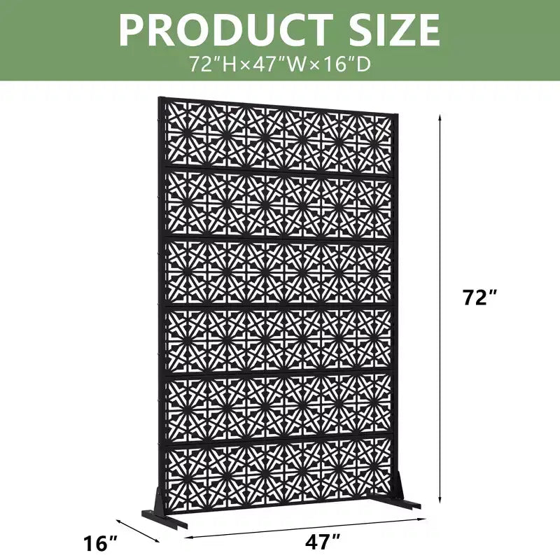 Paravent d'extérieur Dovelina 72H x 47W en métal, panneaux de clôture autoportants noirs pour jardin, terrasse, cour