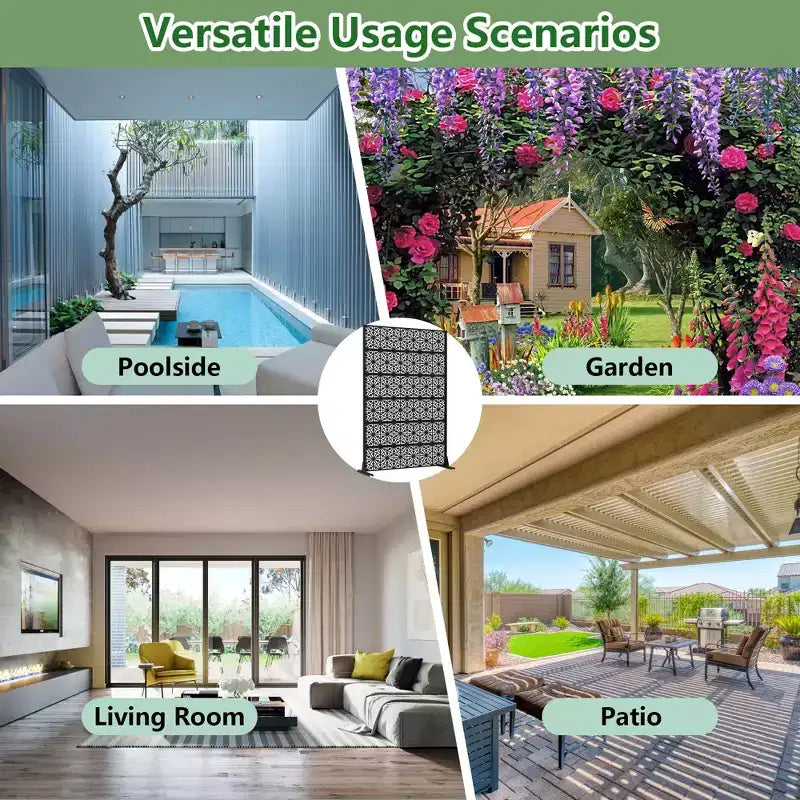 Paravent d'extérieur Dovelina 72H x 47W en métal, panneaux de clôture autoportants noirs pour jardin, terrasse, cour
