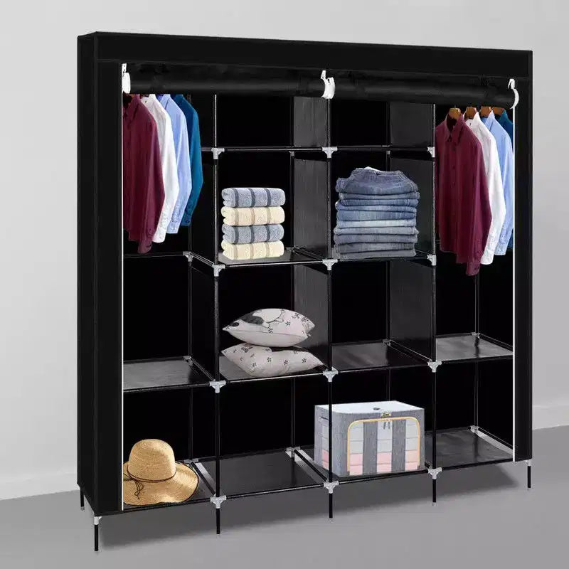 Armoire de rangement portable Karl Home 12 cubes avec 2 tringles de suspension et 4 poches latérales, organisateur de rangement 4 niveaux en tissu non tissé noir