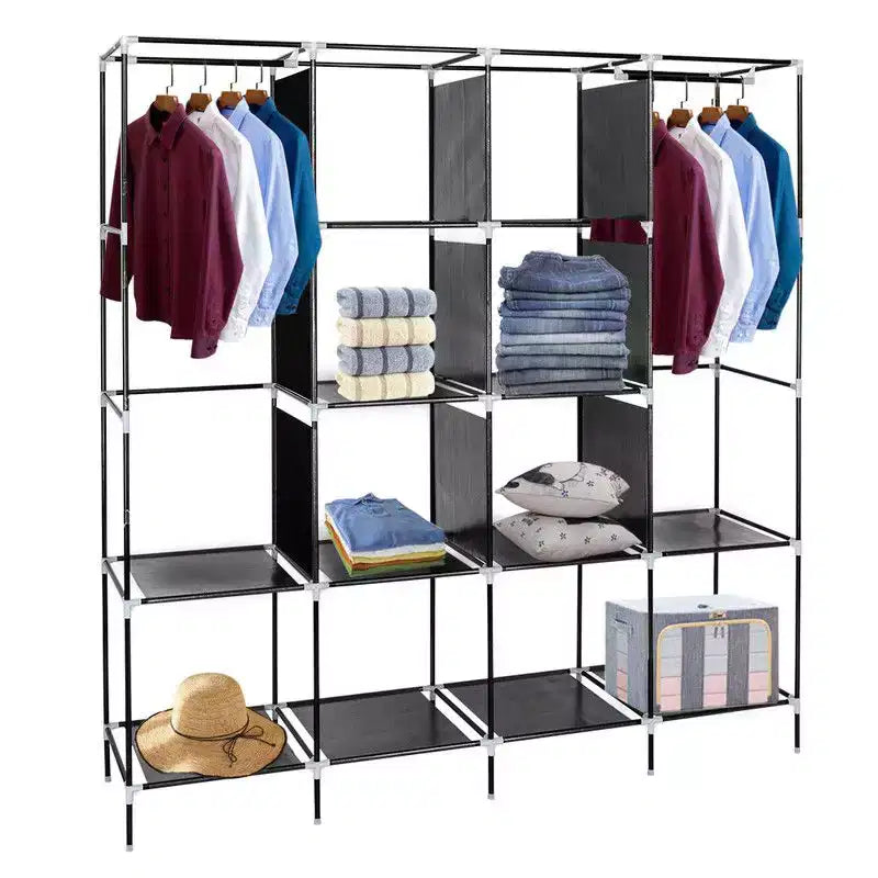 Armoire de rangement portable Karl Home 12 cubes avec 2 tringles de suspension et 4 poches latérales, organisateur de rangement 4 niveaux en tissu non tissé noir