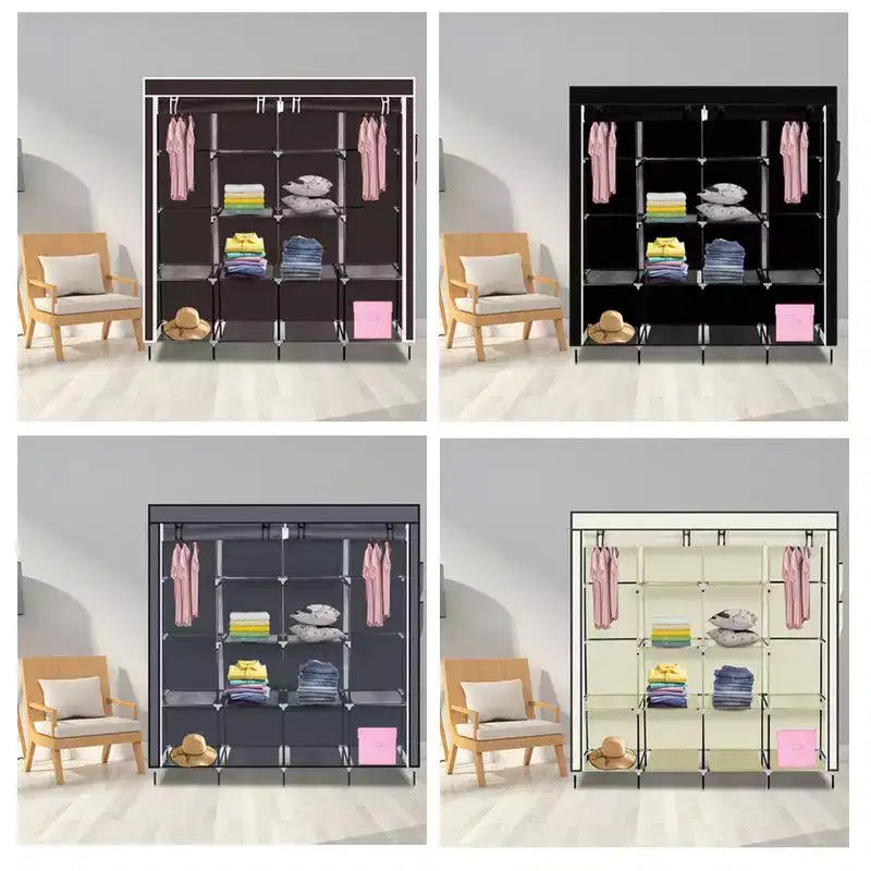 Armoire de rangement portable Karl Home 12 cubes avec 2 tringles de suspension et 4 poches latérales, organisateur de rangement 4 niveaux en tissu non tissé noir
