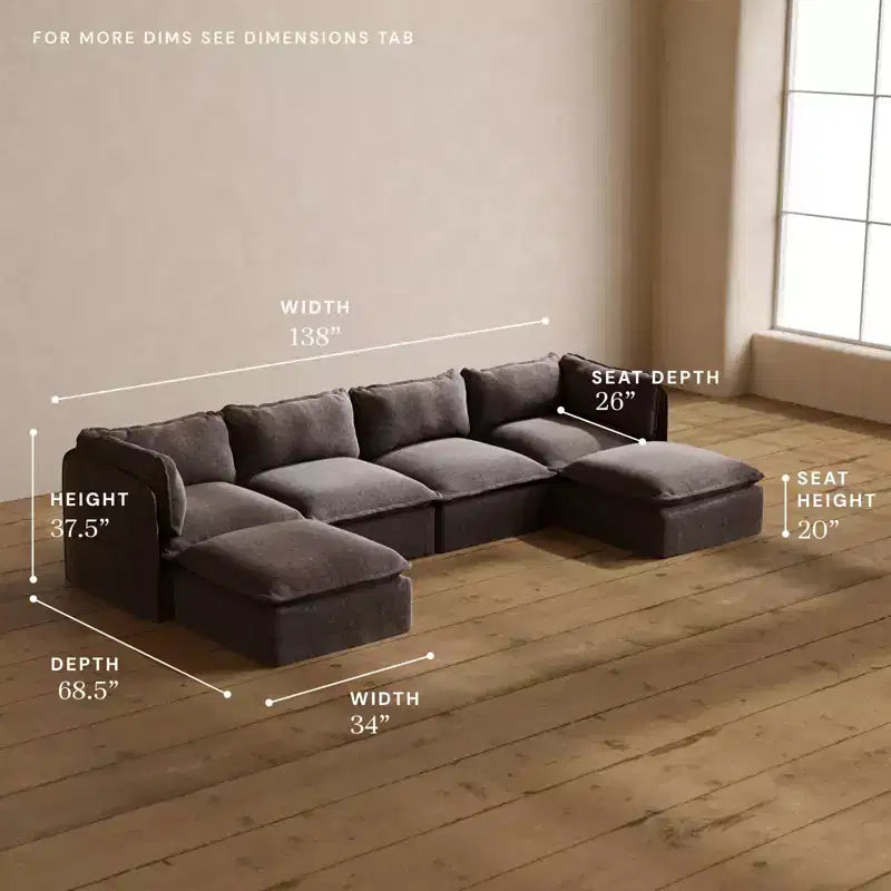 Canapé d'angle modulable lavable Anabei à 4 places en U | Assise Memorix+ et coussin profilé