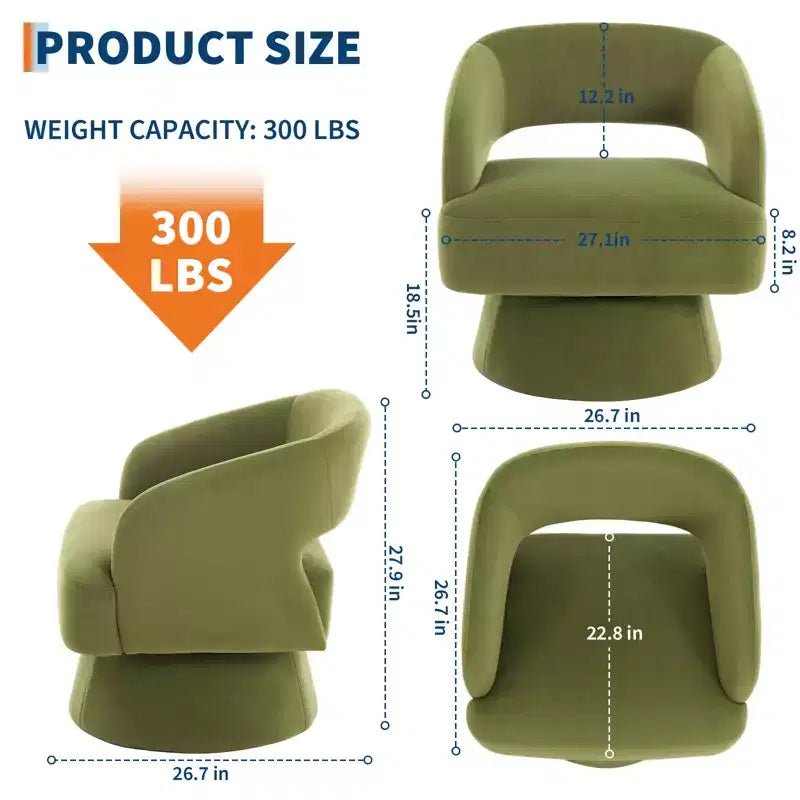 Fauteuil d'appoint moderne pivotant à 360° en velours, fauteuil rembourré avec dossier rayé et rembourrage moelleux, fauteuil de salon rond et confortable