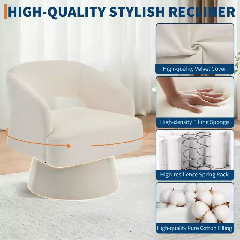 Fauteuil d'appoint moderne pivotant à 360° en velours, fauteuil rembourré avec dossier rayé et rembourrage moelleux, fauteuil de salon rond et confortable