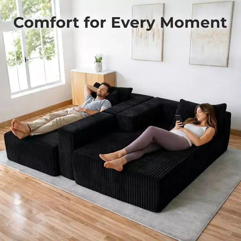 Home Imports Emporium Canapé modulaire sectionnel 110 avec chaise longue, canapé d'angle à assise profonde en velours côtelé doux sans cadre