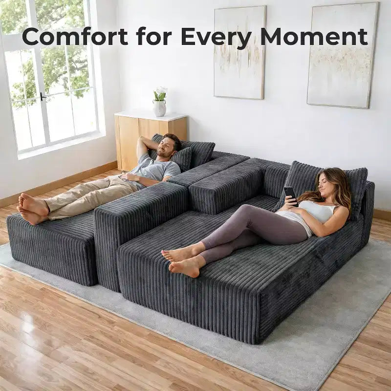 Home Imports Emporium Canapé modulaire sectionnel 110 avec chaise longue, canapé d'angle à assise profonde en velours côtelé doux sans cadre