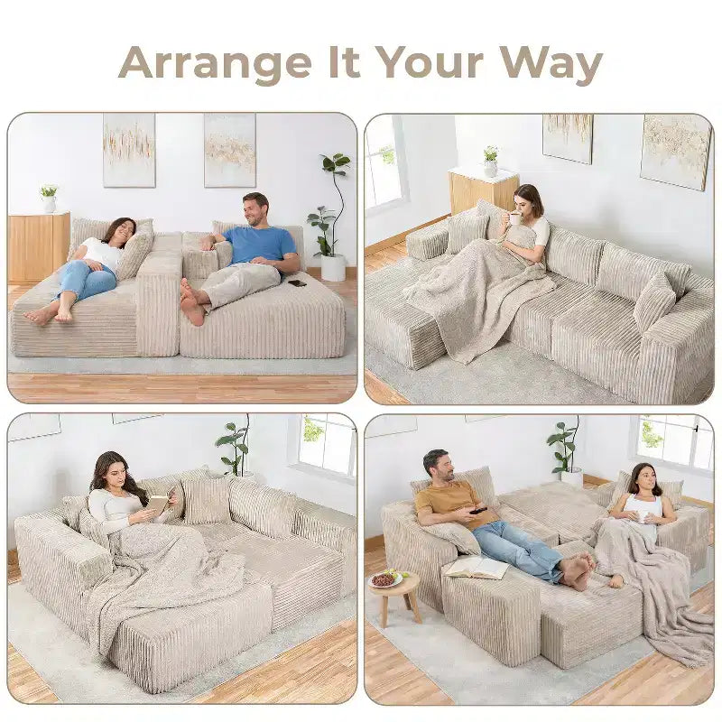 Home Imports Emporium Canapé modulaire sectionnel 110 avec chaise longue, canapé d'angle à assise profonde en velours côtelé doux sans cadre
