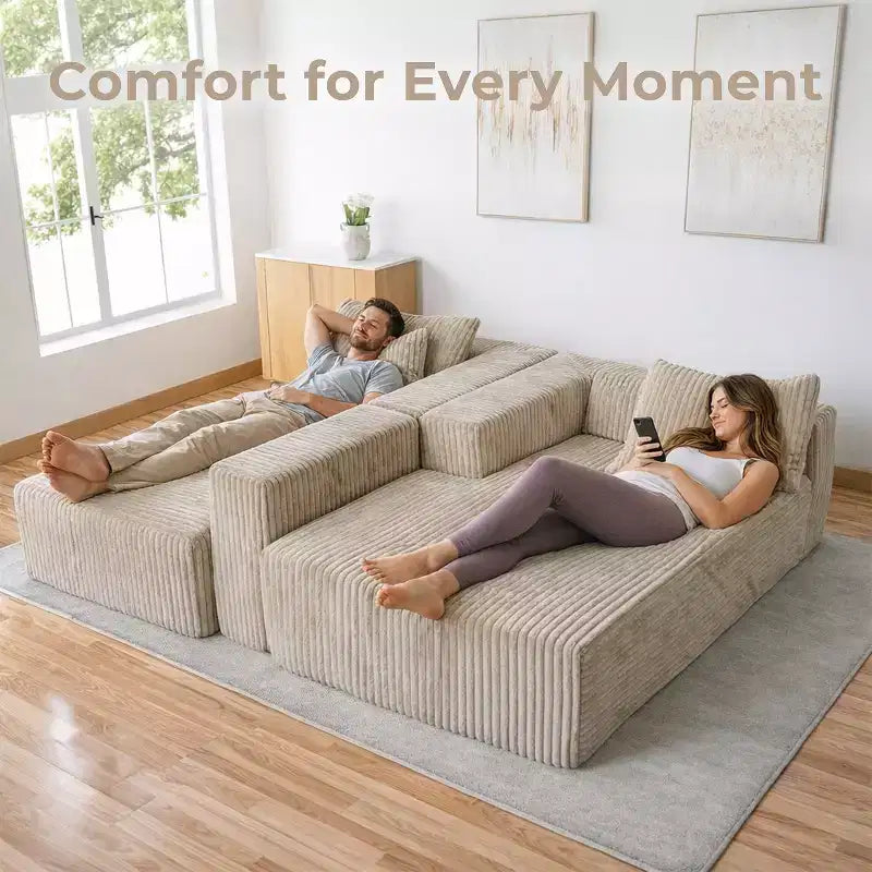 Home Imports Emporium Canapé modulaire sectionnel 110 avec chaise longue, canapé d'angle à assise profonde en velours côtelé doux sans cadre