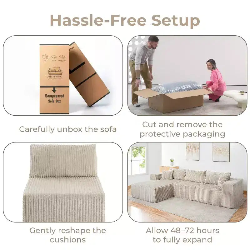 Home Imports Emporium Canapé modulaire sectionnel 110 avec chaise longue, canapé d'angle à assise profonde en velours côtelé doux sans cadre