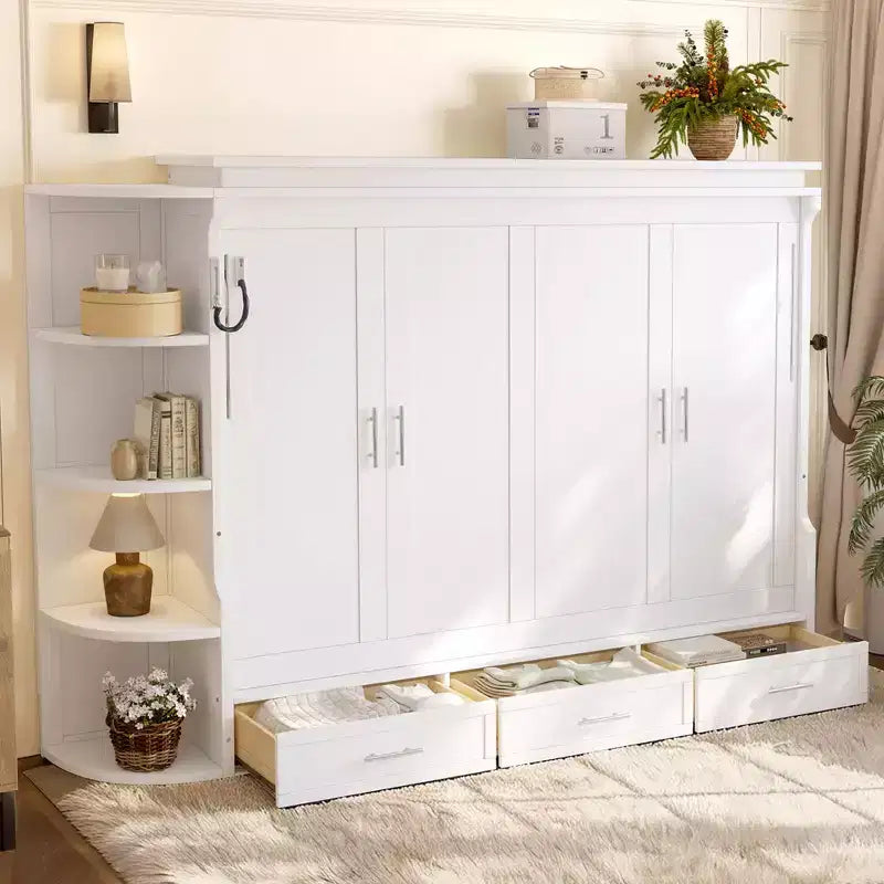 Lit escamotable moderne Rina de GDFStudio avec étagère, armoires latérales et tiroirs