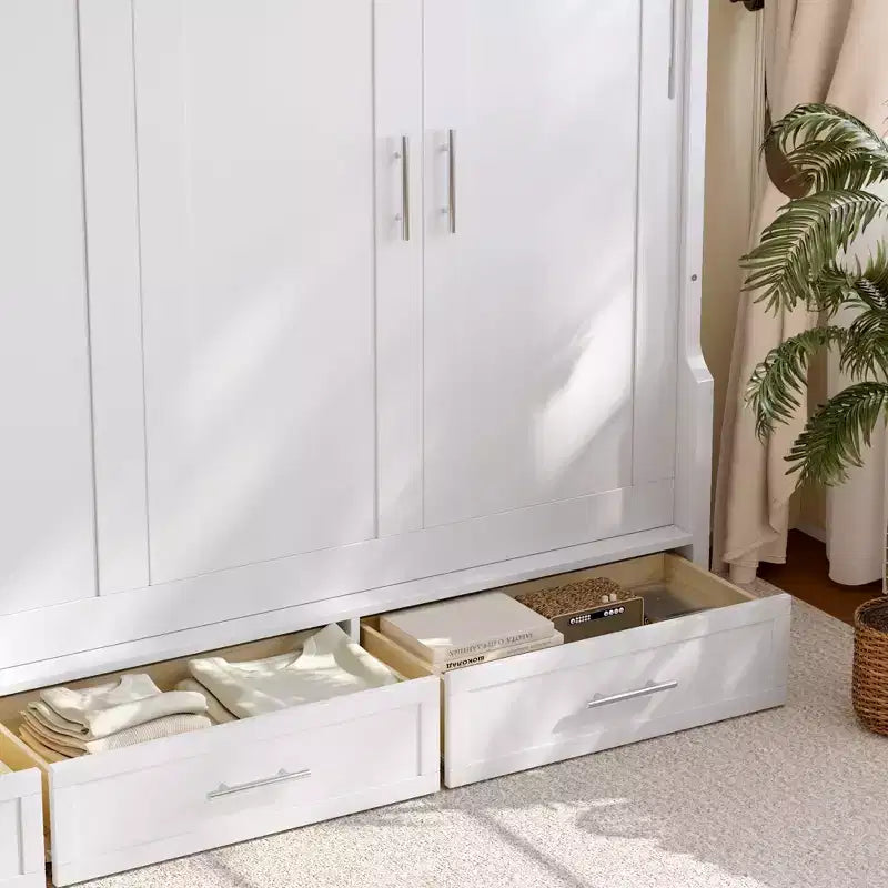 Lit escamotable moderne Rina de GDFStudio avec étagère, armoires latérales et tiroirs