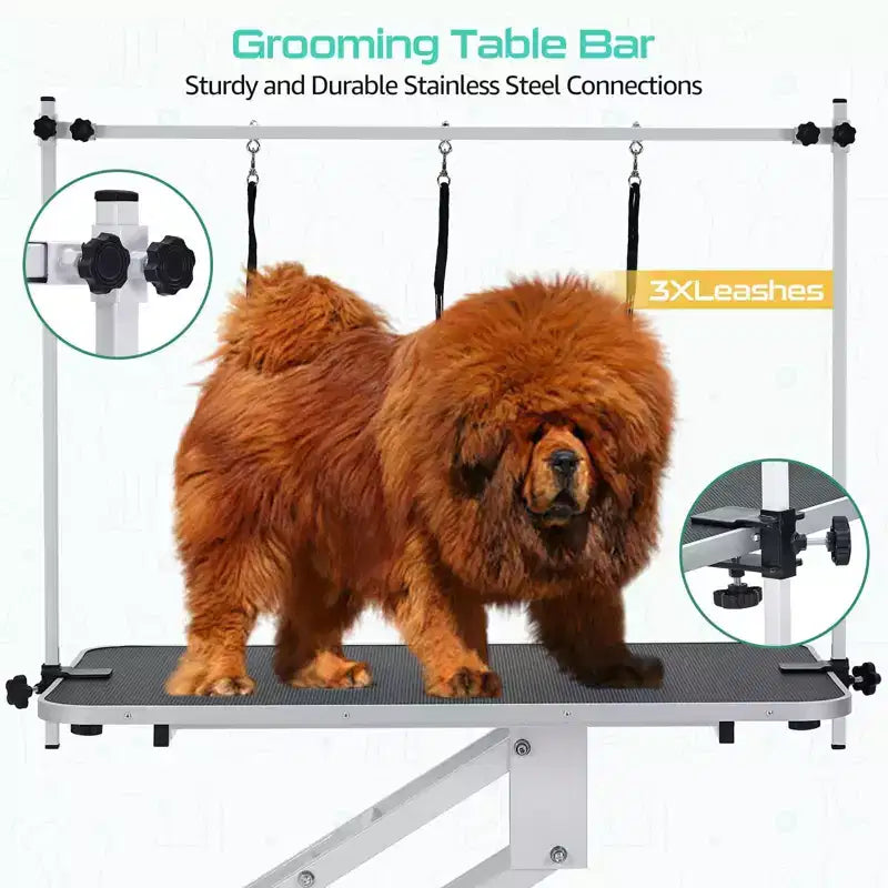 Table de toilettage pour grands chiens de 43,6 pouces, robuste et réglable en hauteur, avec bras supérieur et sangle de maintien. Hauteur réglable de 22 à 39 pouces, jusqu'à 350 lb.