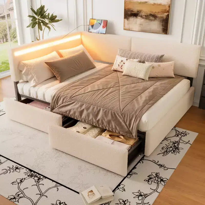 Lit de repos d'angle rembourré GDFStudio Camden avec tête de lit de chargement USB et dossier capitonné