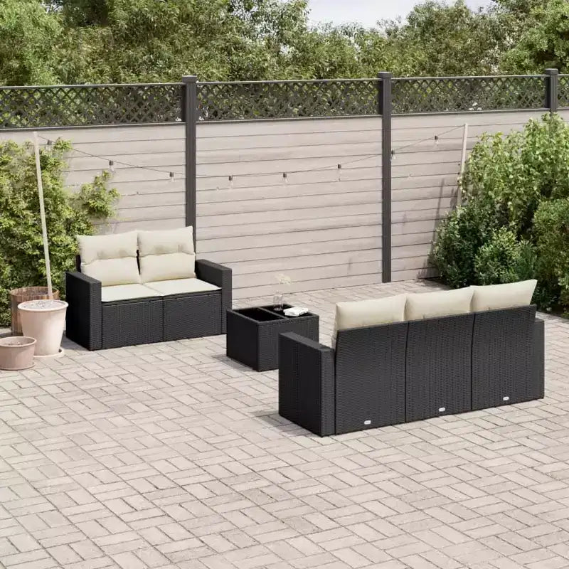 vidaXL Salon de jardin 6 pièces Noir, Blanc crème