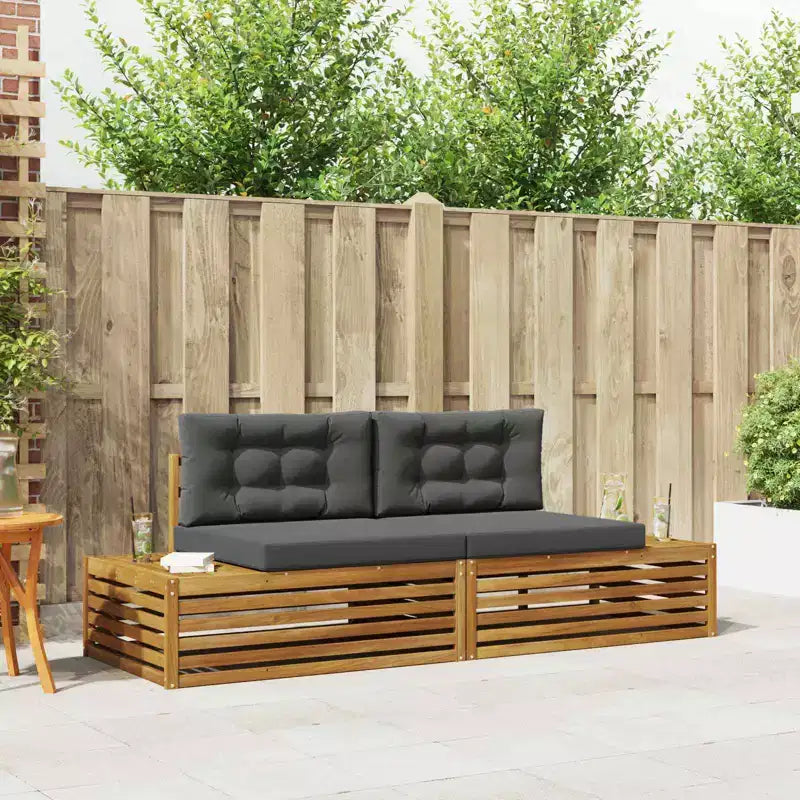 vidaXL Salon de jardin avec coussins 2 places naturel et anthracite