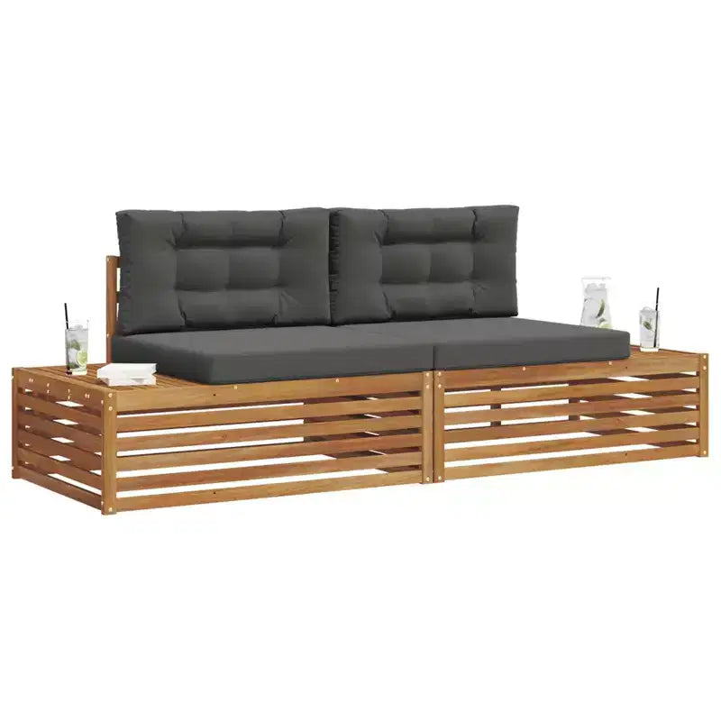 vidaXL Salon de jardin avec coussins 2 places naturel et anthracite