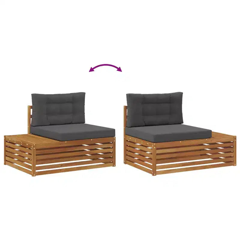 vidaXL Salon de jardin avec coussins 2 places naturel et anthracite