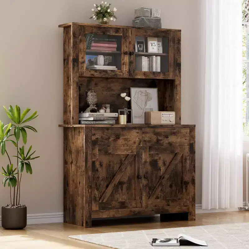 Armoire de cuisine indépendante de 63 po avec 2 tiroirs, 4 portes, étagères réglables et support pour micro-ondes