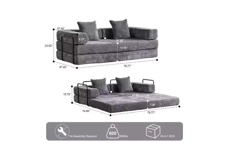 MooxvMoo Canapé-lit convertible, futon en velours côtelé avec oreillers, pour salon et chambre, gris