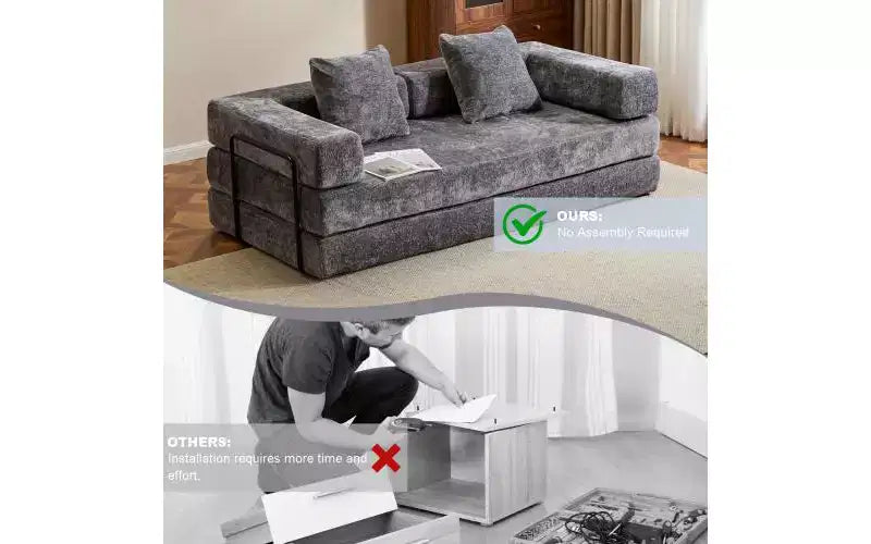 MooxvMoo Canapé-lit convertible, futon en velours côtelé avec oreillers, pour salon et chambre, gris