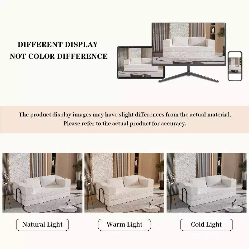 Canapé-lit convertible MooxvMoo 80 avec 2 oreillers, canapé de sol 3 places, lit King Size, combinaison DIY, chenille, blanc beige