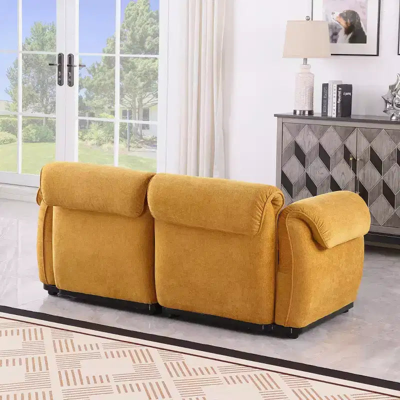 Canapé d'angle GDFStudio Tryn Modern 69 places en bois et fer, rembourré en chenille, avec dossier divisé