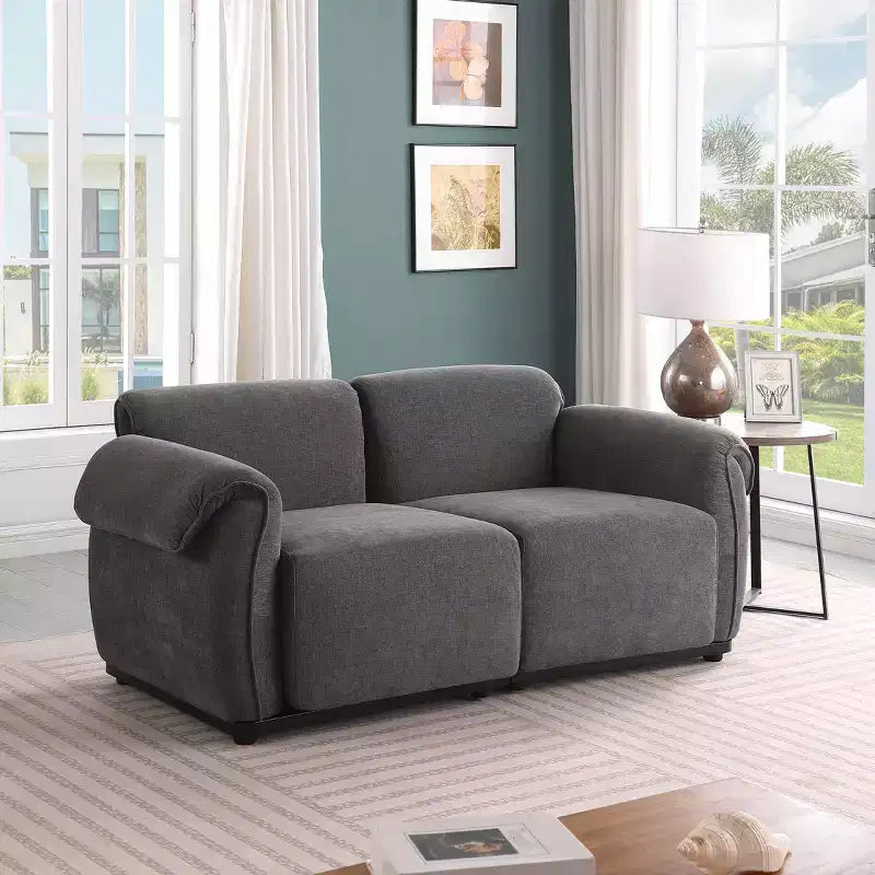 GDFStudio Tryn Modern 69 2-Seater Wood and Iron Chenille Upholstered Sectional Sofa with Split Back