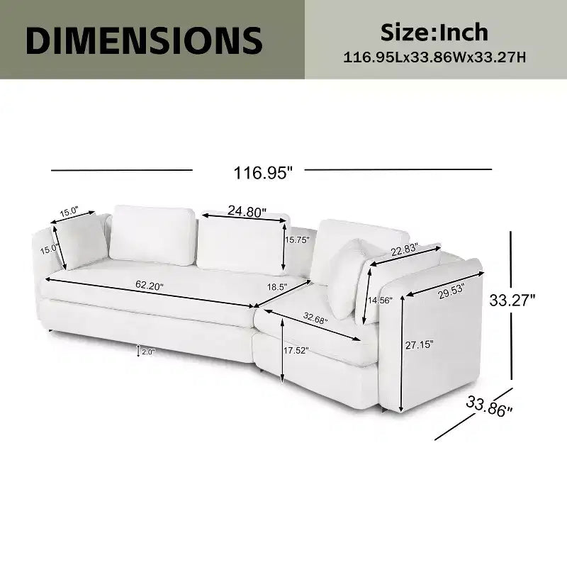 Christopher Knight Home Landon Canapé modulable moderne incurvé 3 places en tissu de 295 cm avec coussins mobiles et 2 oreillers