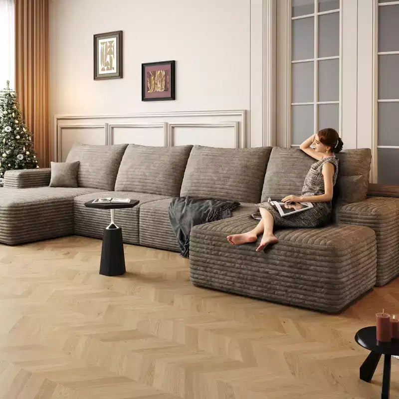 Canapé sectionnel en U rembourré en velours côtelé modulaire moderne GDFStudio Ambur 135
