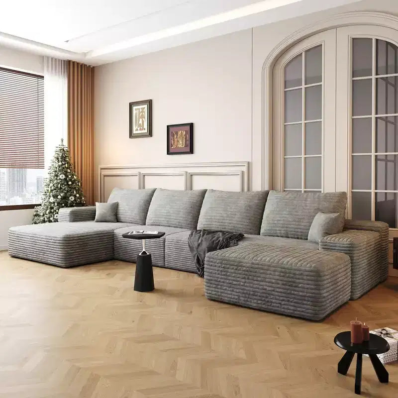 Canapé sectionnel en U rembourré en velours côtelé modulaire moderne GDFStudio Ambur 135