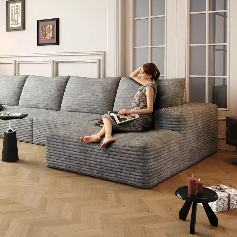 Canapé sectionnel en U rembourré en velours côtelé modulaire moderne GDFStudio Ambur 135