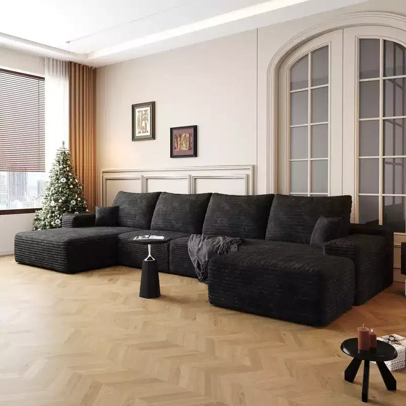 Canapé sectionnel en U rembourré en velours côtelé modulaire moderne GDFStudio Ambur 135