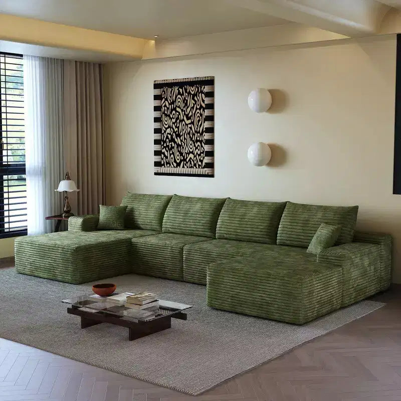Canapé sectionnel en U rembourré en velours côtelé modulaire moderne GDFStudio Ambur 135