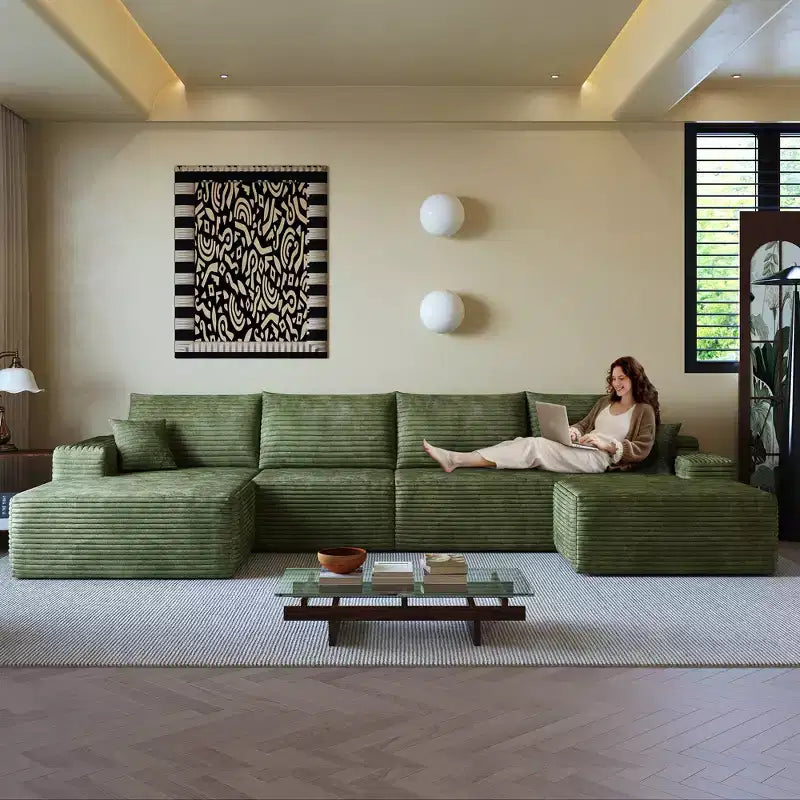 Canapé sectionnel en U rembourré en velours côtelé modulaire moderne GDFStudio Ambur 135