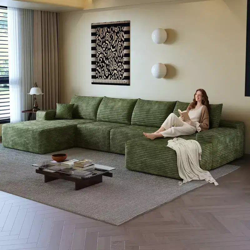 Canapé sectionnel en U rembourré en velours côtelé modulaire moderne GDFStudio Ambur 135
