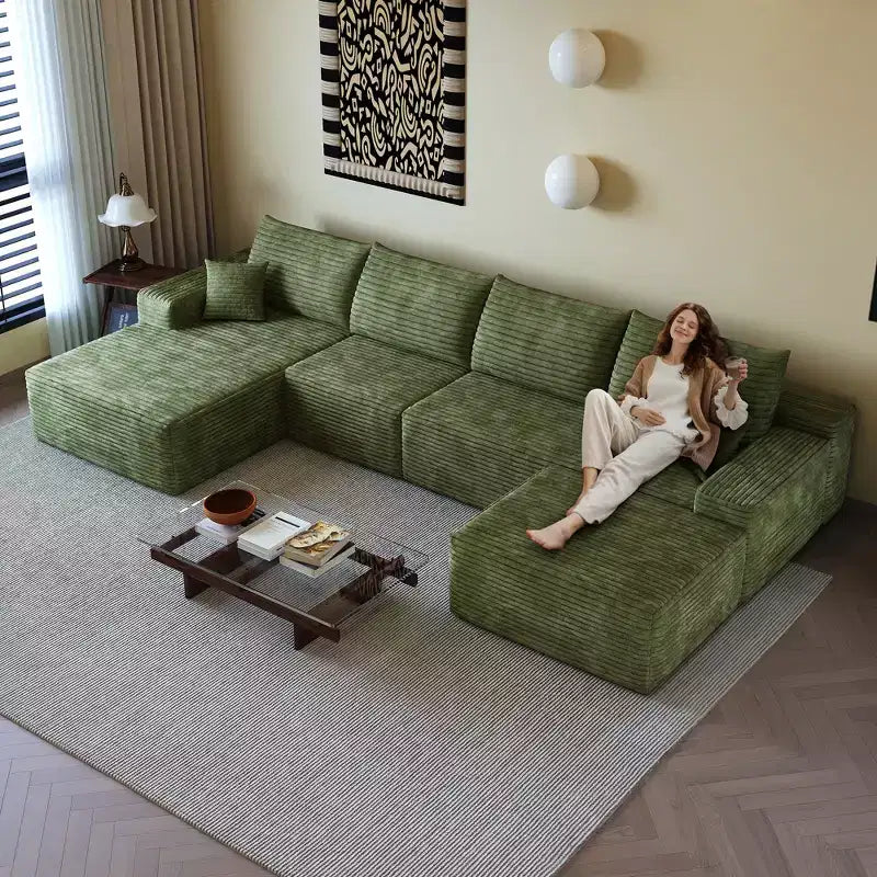 Canapé sectionnel en U rembourré en velours côtelé modulaire moderne GDFStudio Ambur 135