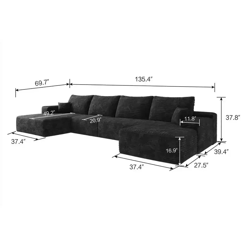 Canapé sectionnel en U rembourré en velours côtelé modulaire moderne GDFStudio Ambur 135