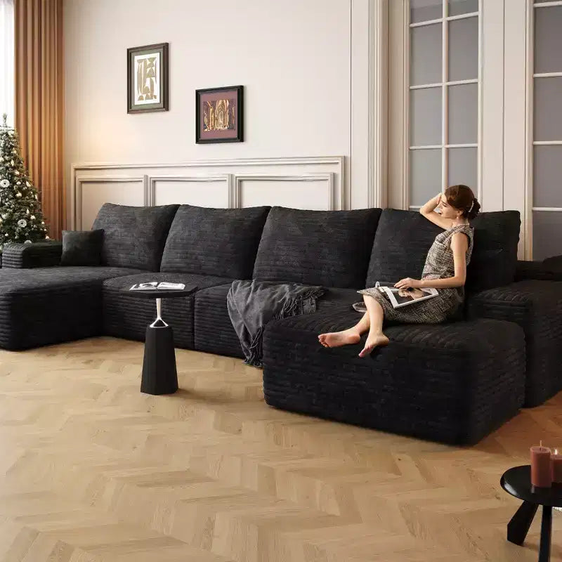 Canapé sectionnel en U rembourré en velours côtelé modulaire moderne GDFStudio Ambur 135