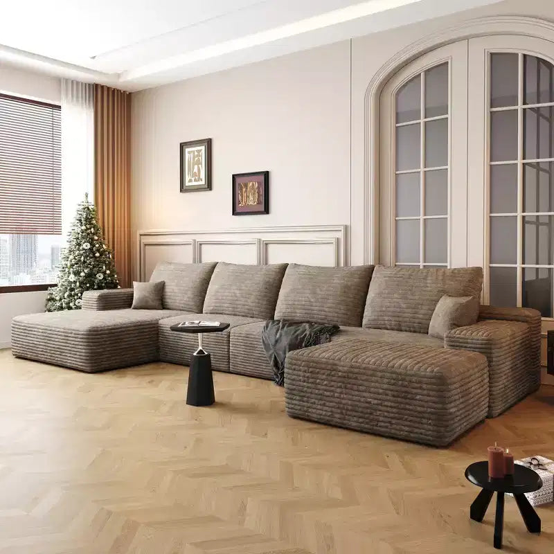 Canapé sectionnel en U rembourré en velours côtelé modulaire moderne GDFStudio Ambur 135