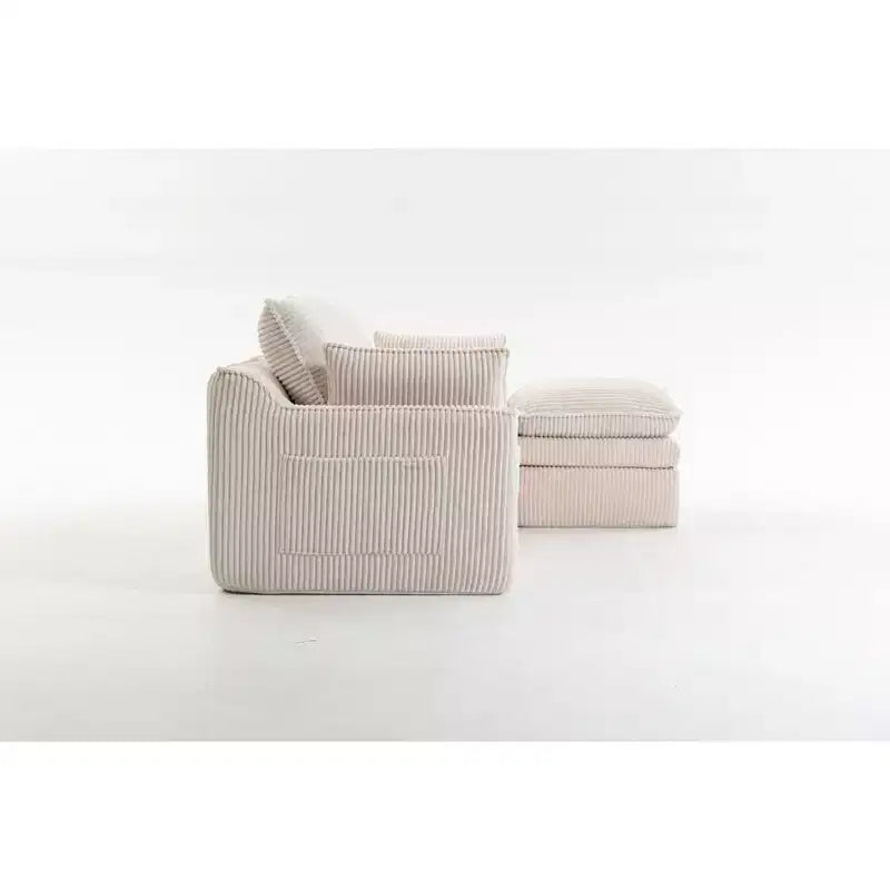 Canapé d'angle en forme de L, canapé en velours côtelé avec pouf mobile, canapé d'angle modulaire compressé pour salon - ModernLuxe