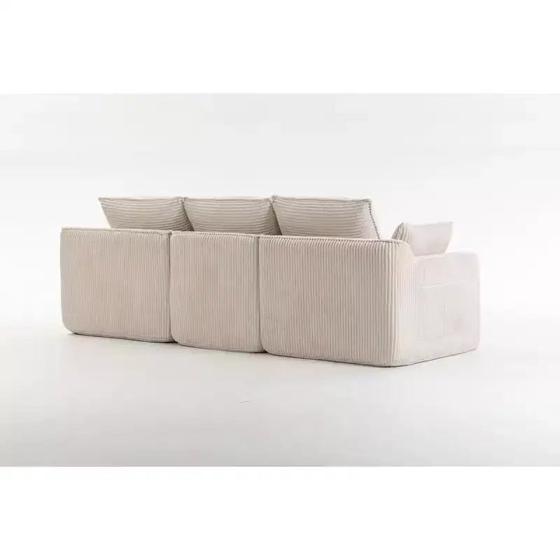 Canapé d'angle en forme de L, canapé en velours côtelé avec pouf mobile, canapé d'angle modulaire compressé pour salon - ModernLuxe