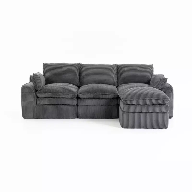 Canapé d'angle en forme de L, canapé en velours côtelé avec pouf mobile, canapé d'angle modulaire compressé pour salon - ModernLuxe