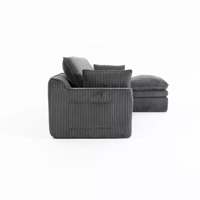 Canapé d'angle en forme de L, canapé en velours côtelé avec pouf mobile, canapé d'angle modulaire compressé pour salon - ModernLuxe