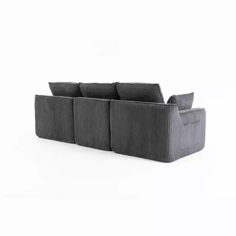 Canapé d'angle en forme de L, canapé en velours côtelé avec pouf mobile, canapé d'angle modulaire compressé pour salon - ModernLuxe