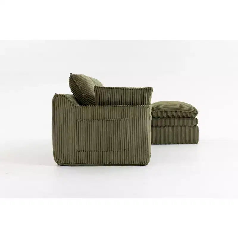 Canapé d'angle en forme de L, canapé en velours côtelé avec pouf mobile, canapé d'angle modulaire compressé pour salon - ModernLuxe