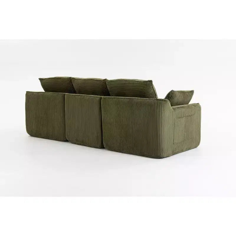 Canapé d'angle en forme de L, canapé en velours côtelé avec pouf mobile, canapé d'angle modulaire compressé pour salon - ModernLuxe