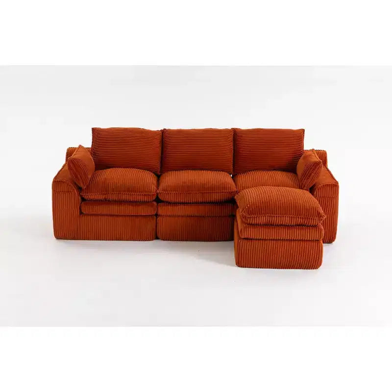 Canapé d'angle en forme de L, canapé en velours côtelé avec pouf mobile, canapé d'angle modulaire compressé pour salon - ModernLuxe